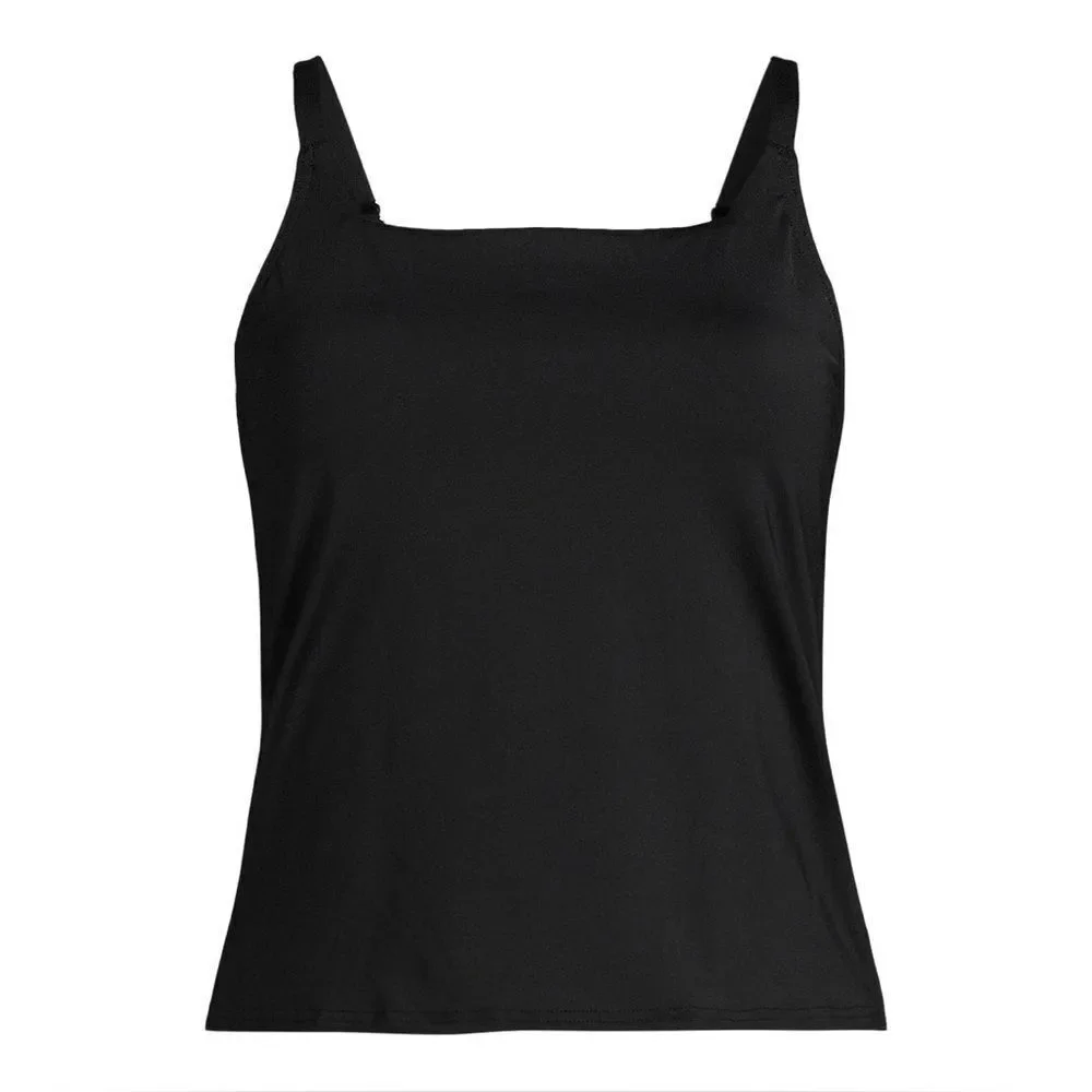 Land's End chlorine resist square neck tankini top adjust thin strap black Var